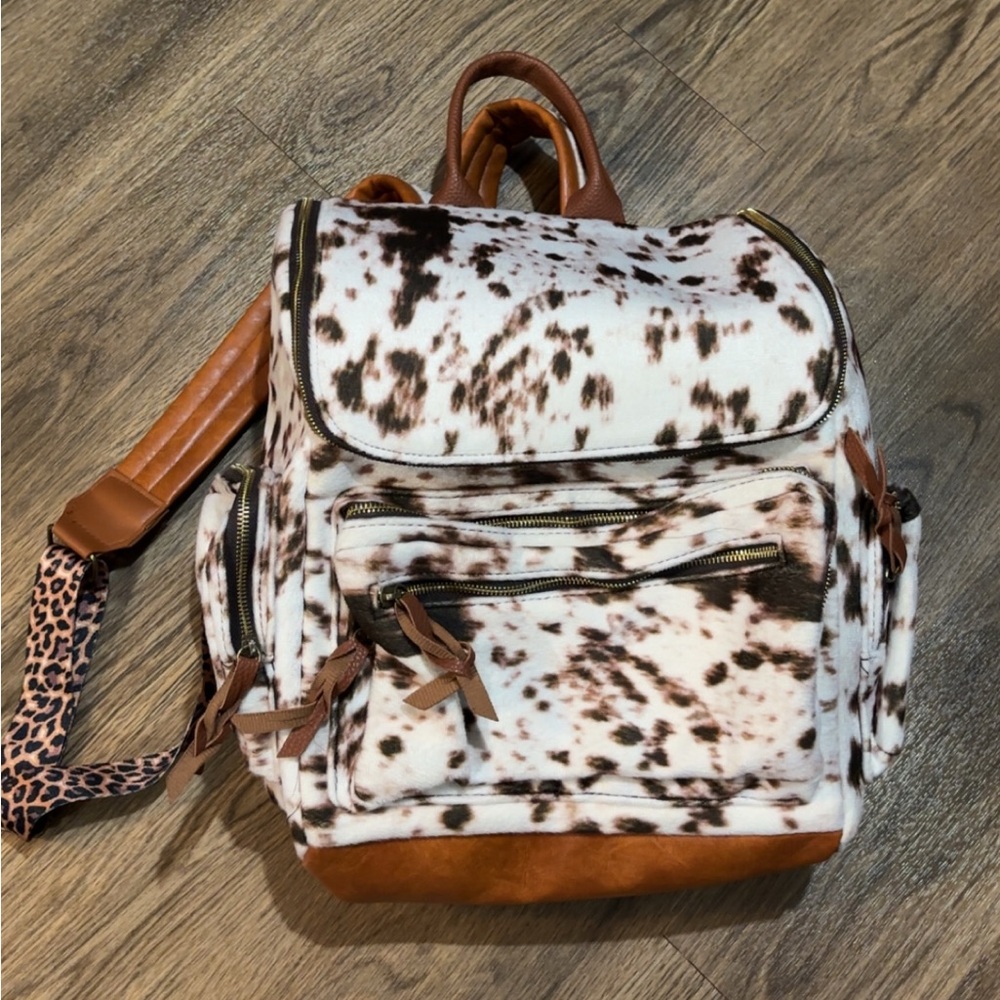 Source Unknown Brown and White Cow Print Backpack